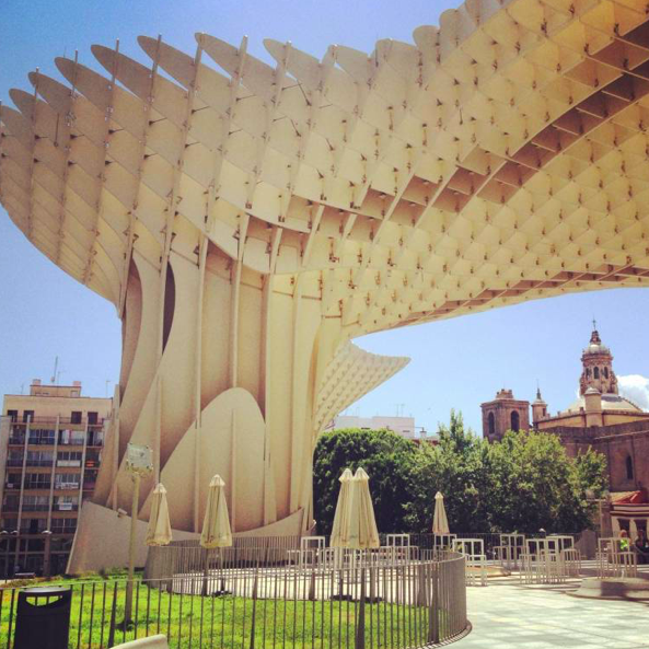 looking up at the underside of the metrapol parasol sculpture in seville