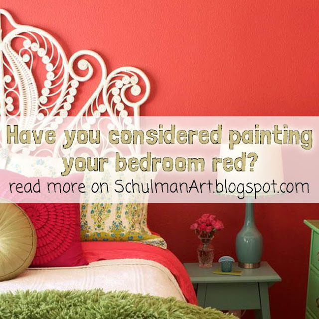 decorating ideas for bedrooms | red bedroom with tree art | read more on SchulmanArt.blogspot.com