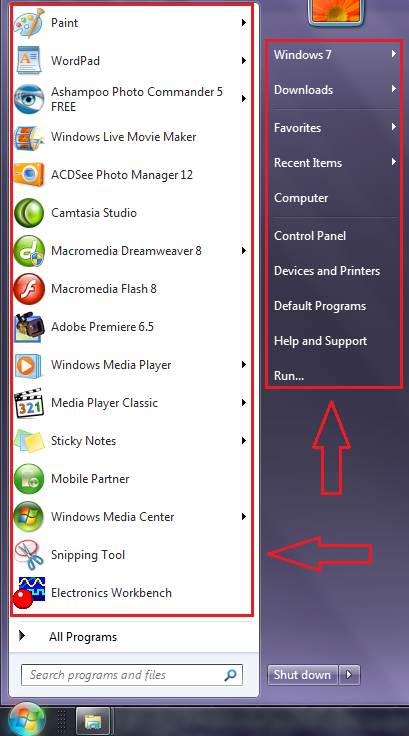 Gambar 1 - Ukuran icon Start menu pada komputer Anda apakah seperti yang terlihat pada contoh gambar ini (icon menu besar, dan beberapa menu seperti Control Panel, Default Programs, Run). Cara Mengubah Ukuran Icon Menu Start Windows 7
