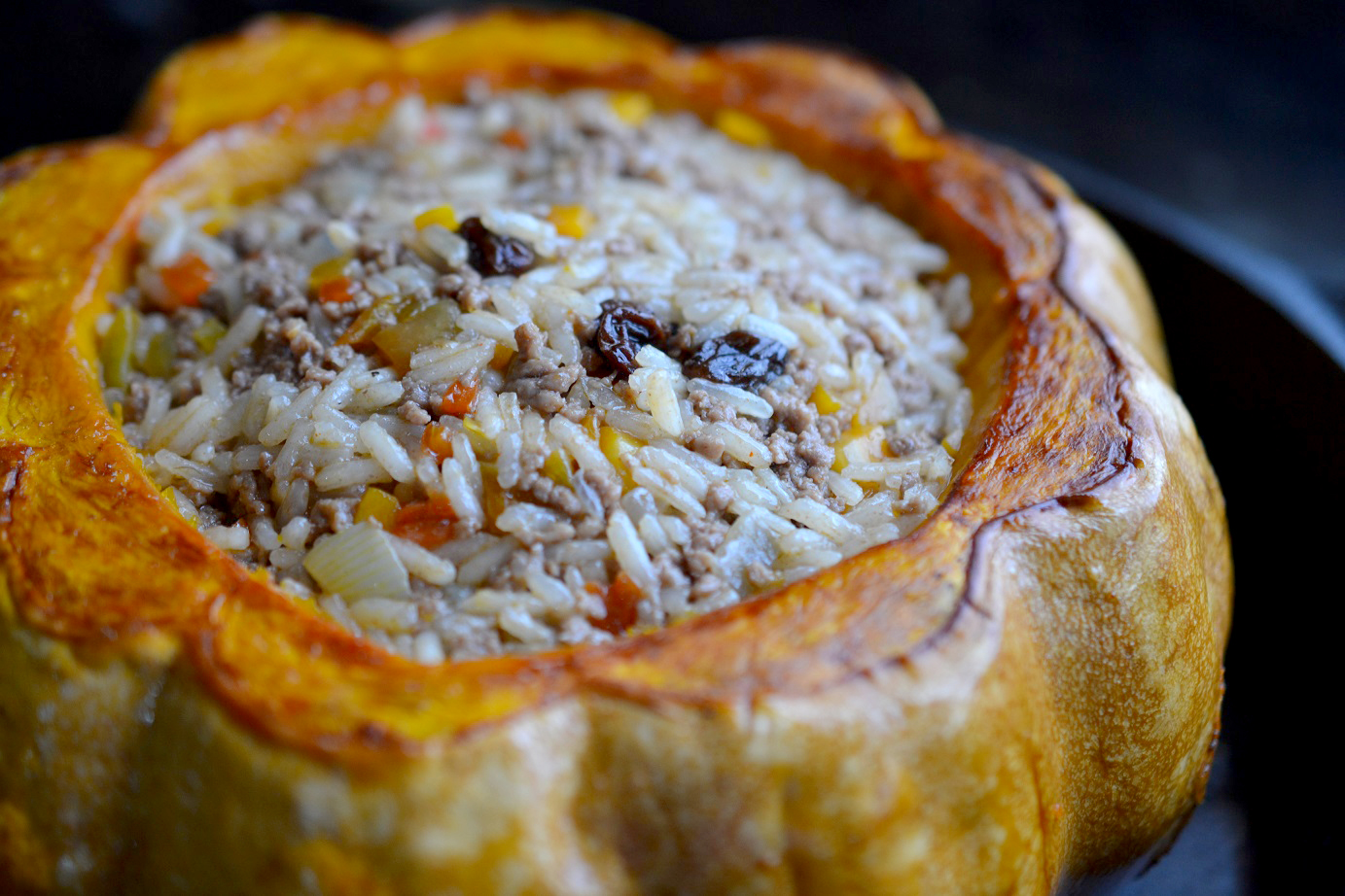 Greedy Girl Beef and rice stuffed pumpkin