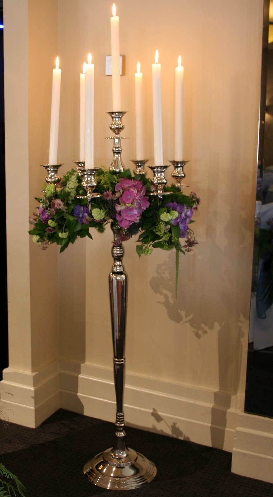 Flower Design Wedding Ceremony Styling Floor Standing Silver Candelabra
