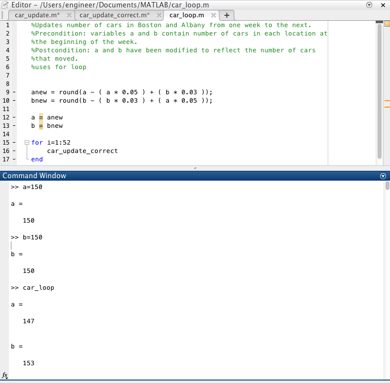 Sarah Barden's ENGR 160 Portfolio: MATLAB Introduction
