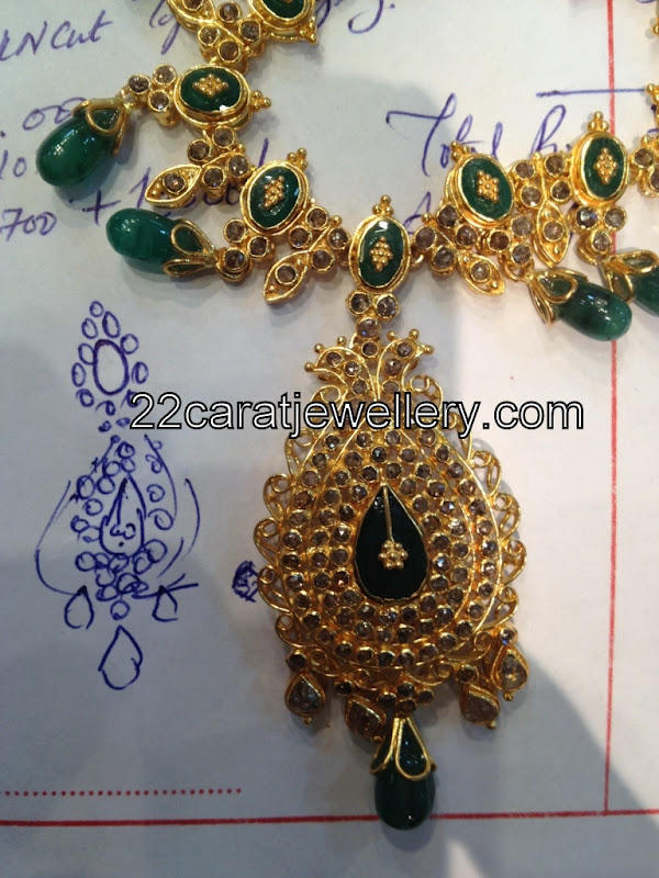 Uncut Diamond Sets with Sea Green Emeralds Jewellery Designs