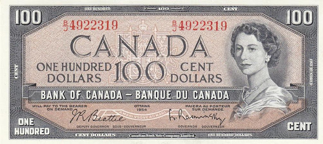Bank of Canada money currency 100 dollars banknote bill