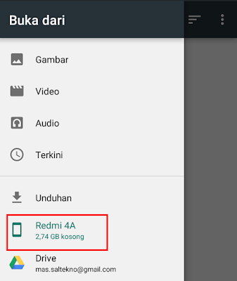 Menampilkan penyimpanan android