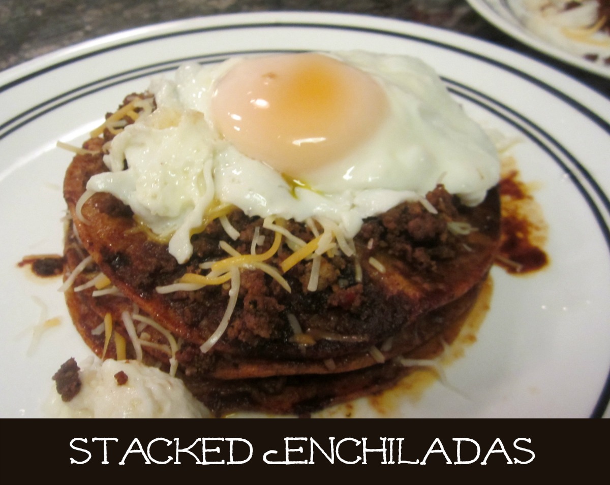 Reviews, Chews & HowTos Stacked Enchiladas with Fried Egg 