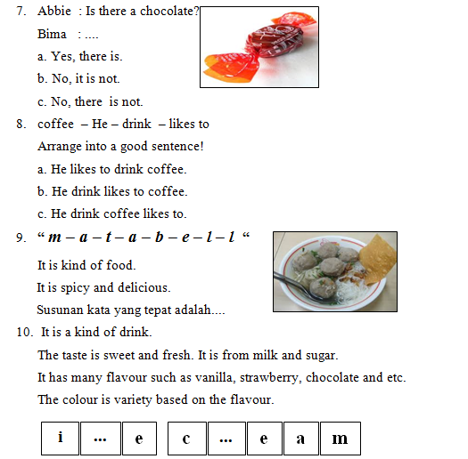 Contoh Soal UTS Bahasa Inggris Kelas 2 SD MI Tema Food and