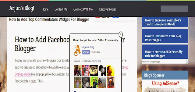 How to Add Facebook Like Popup Box for Blogger