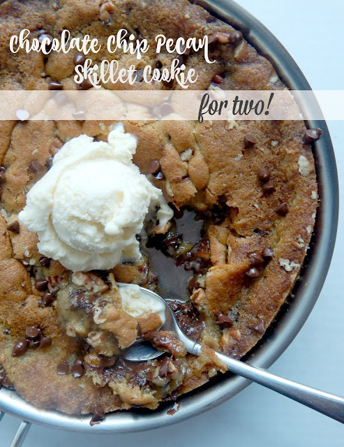 Chocolate Chip Pecan Skillet Cookie for Two...the PERFECT date night treat! Or have the whole family grab a spoon and dig in! (sweetandsavoryfood.com)
