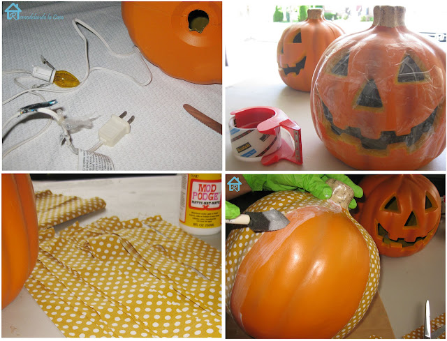 Fabric and Mod-Podge give ugly pumpkins a stylish look