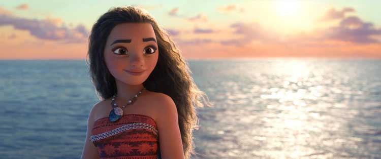 The title character of Moana, voiced by Auli'i Cravalho, prepares to journey out to the water.
