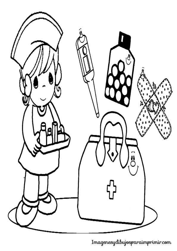 Enfermera con esparadrapo, termometro, jeringuilla