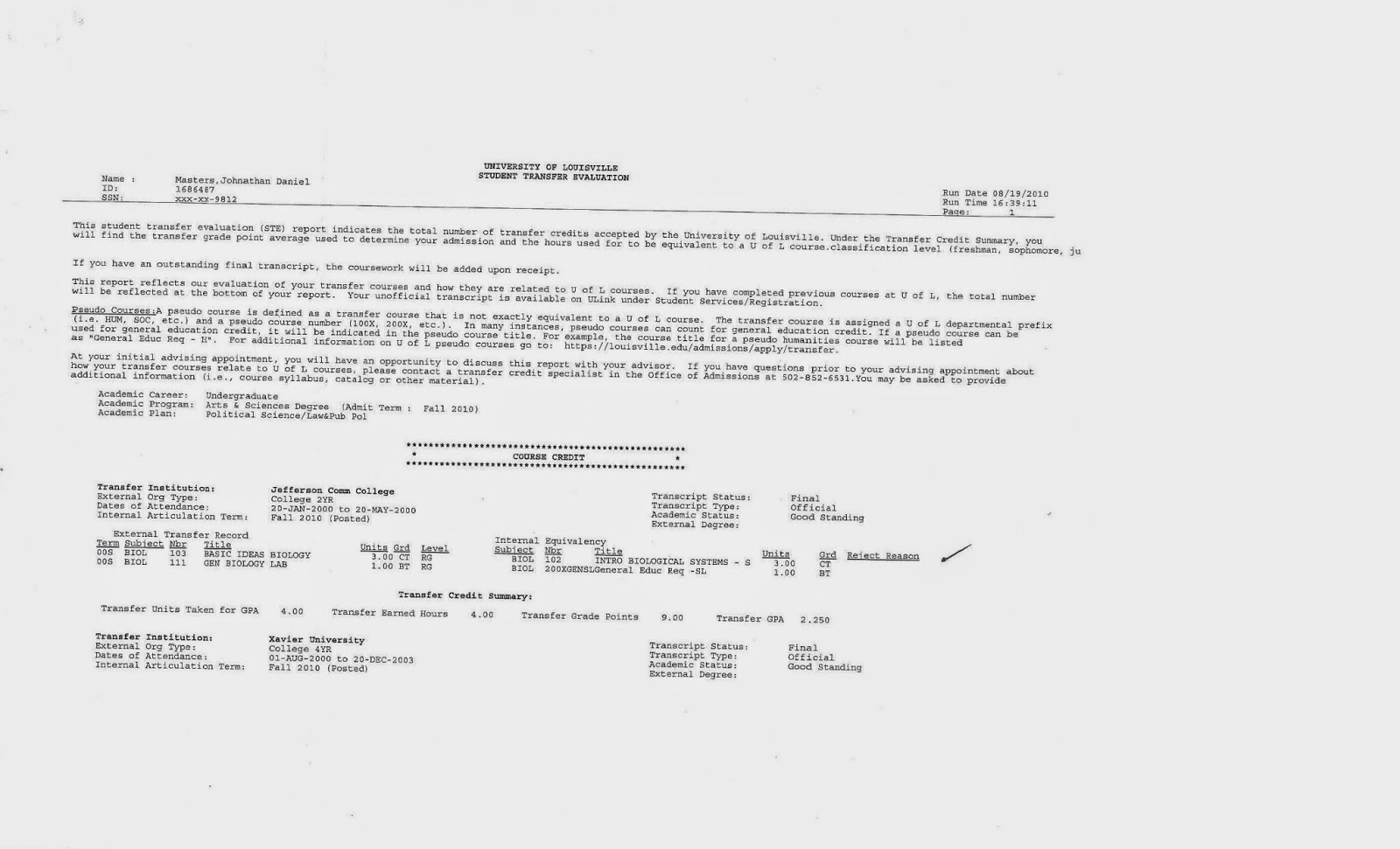 University of Louisville Transcripts