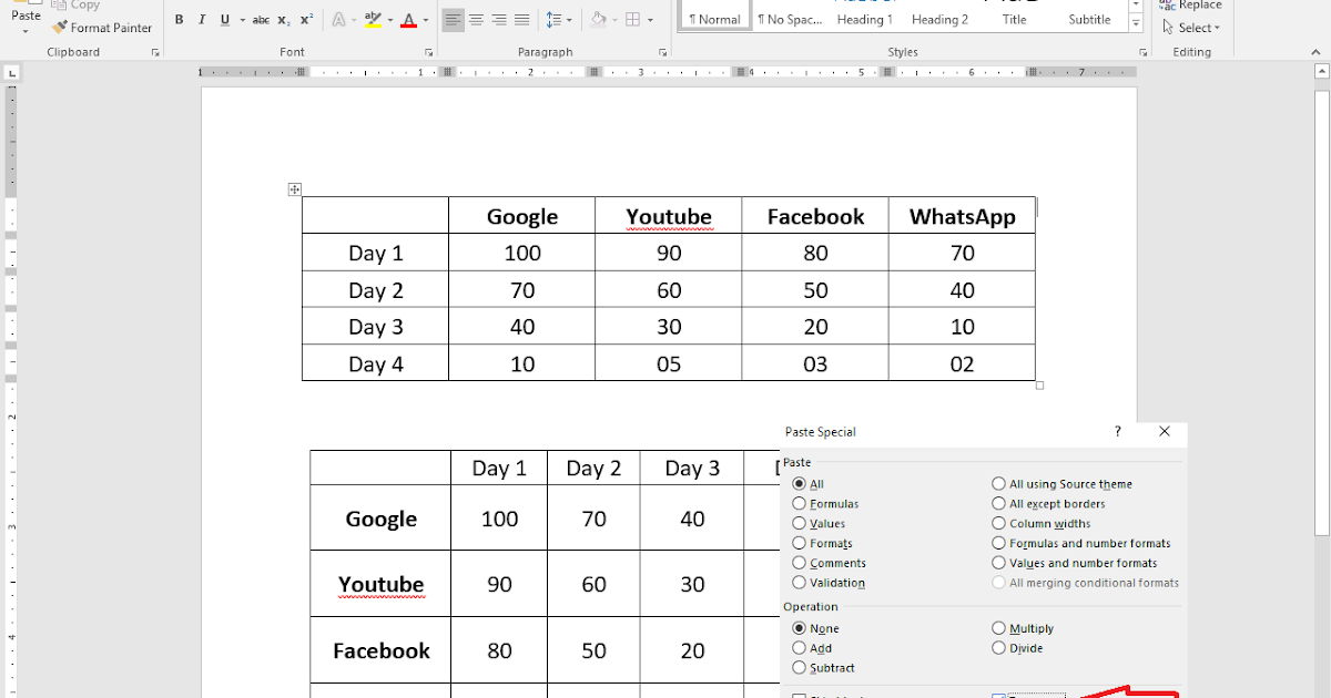 Learn New Things MS Word Table How to Convert Row to Column, Column