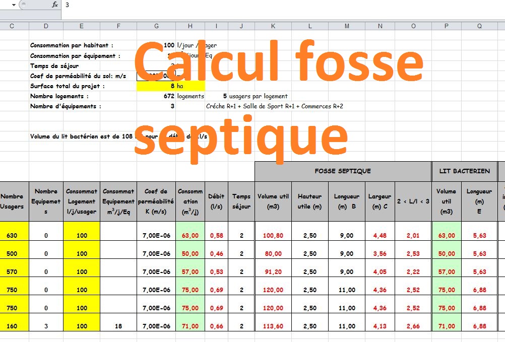 dimensionnement fosse septique excel