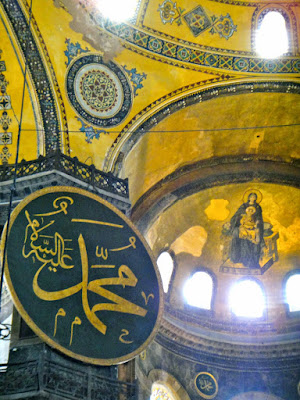 A painting of Mother Mary and Jesus at Hagia Sophia Museum Turkey
