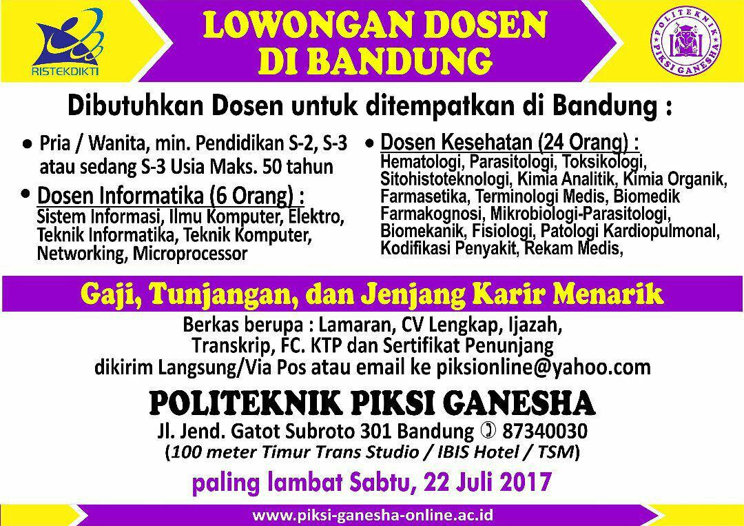 Lowongan Kerja Dosen Politeknik Piksi Ganesha Bandung Juli 2017 Info Loker Bandung 2021