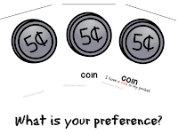 Picture of 3 cards with a picture of a coin; 1 with no label, 1 with the word "coin", and 1 with "coin" in a sentence.
