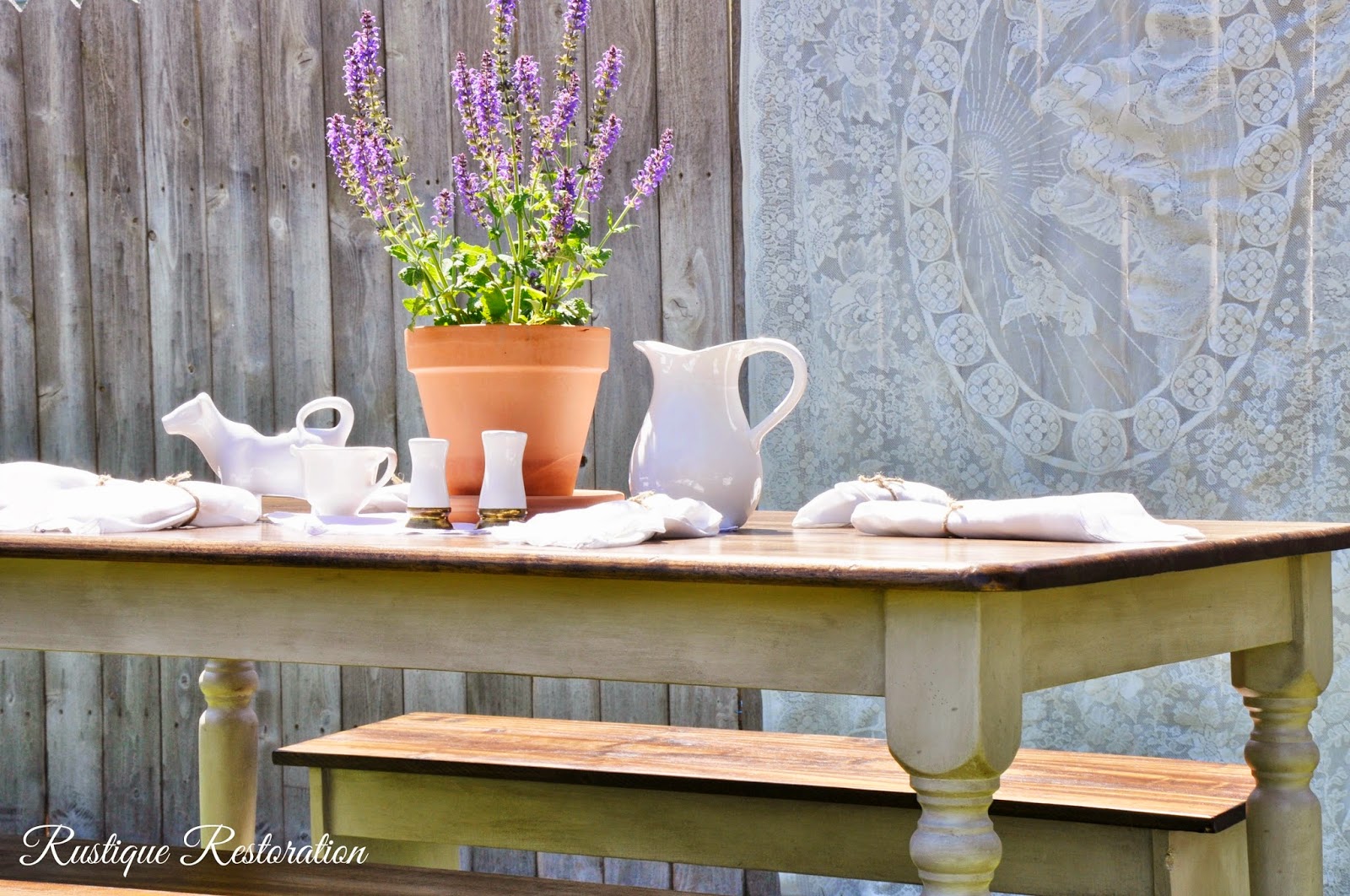 Rustique Restoration Portobello Farmhouse Table Set with Dark Walnut Tops!