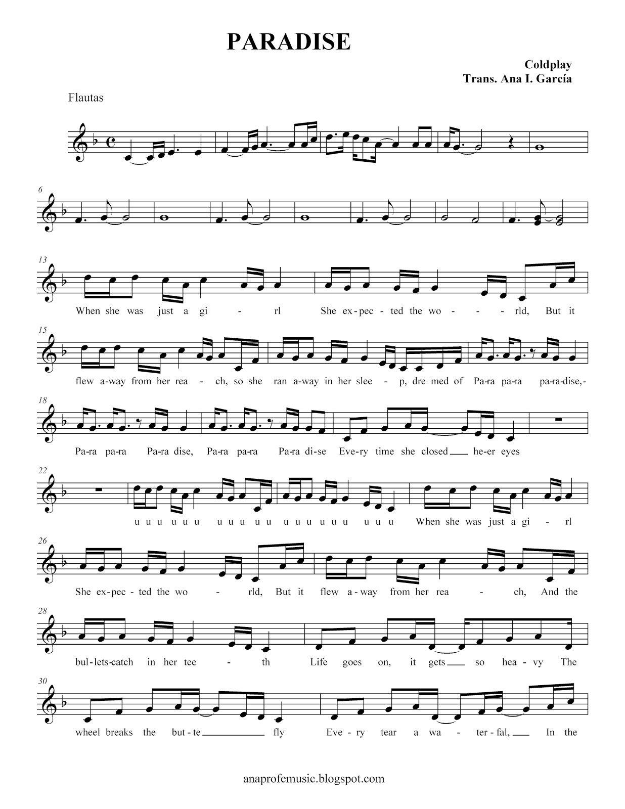 Letra De Coldplay Paradise ENSINO