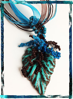 New Leaf Pendant by Karen Williams, polymer clay leaf by Jeannie Dukic