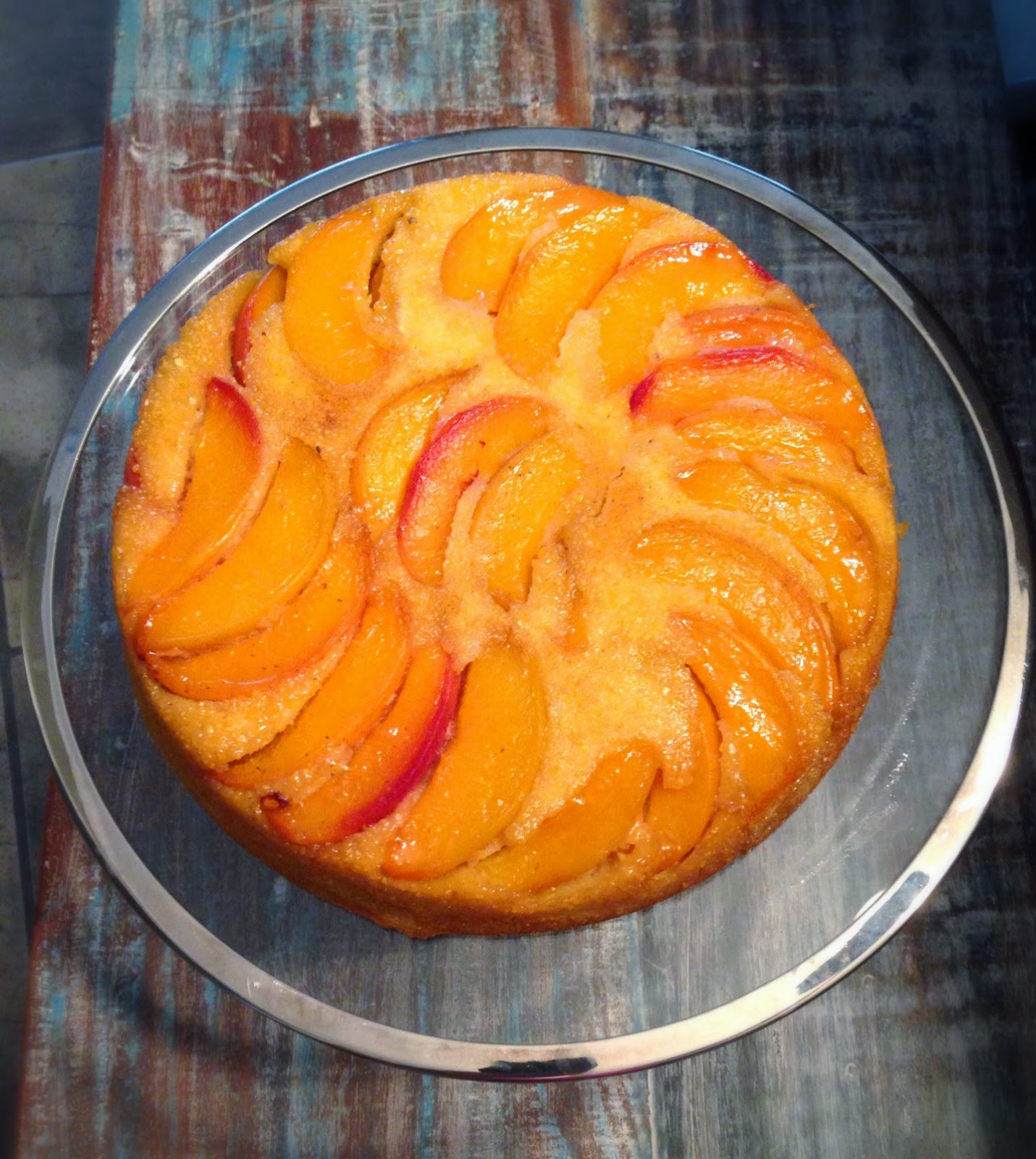 Czech Chica's Noshery Peach Polenta UpsideDown Cake (With Vegan Option)