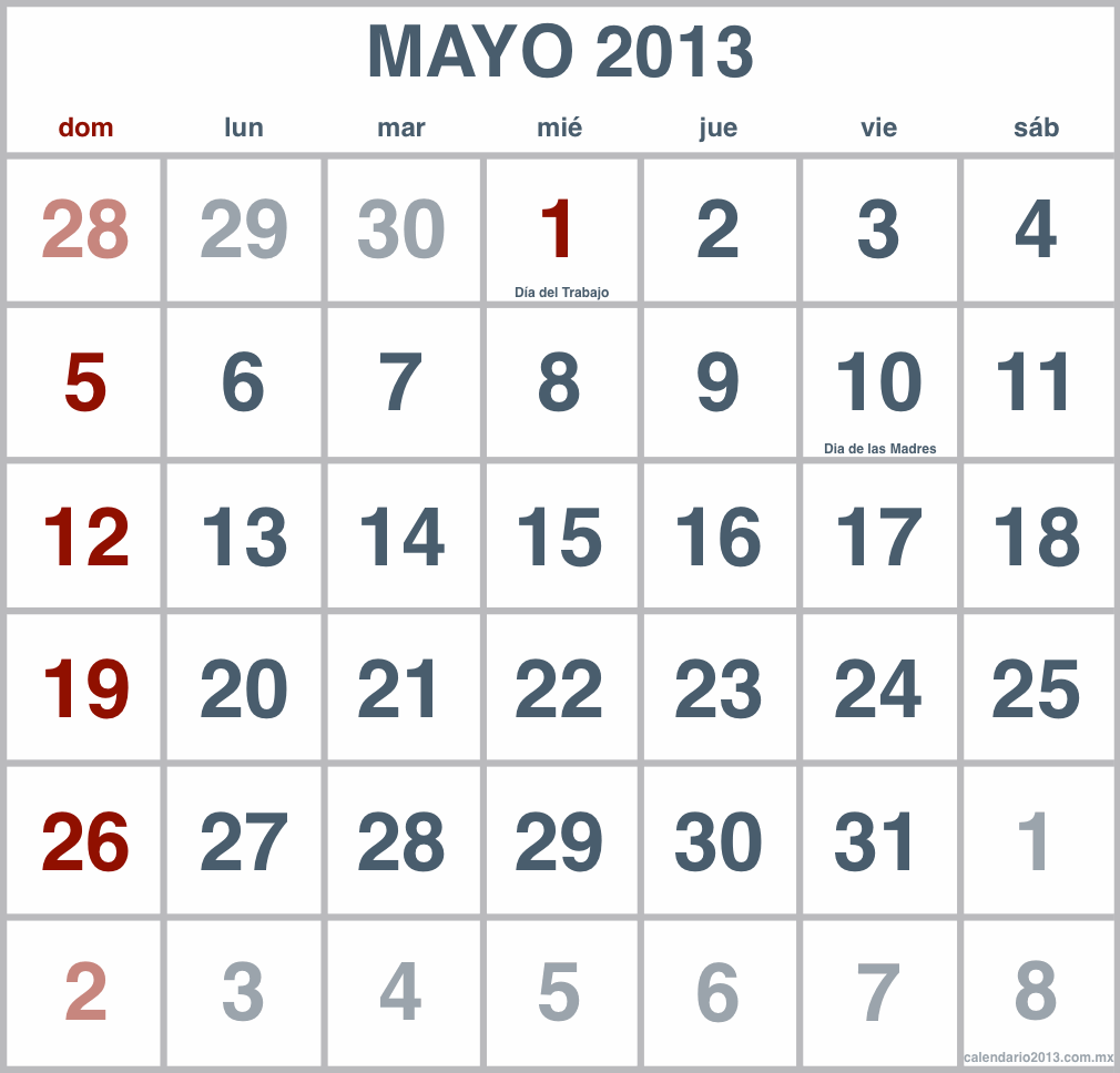Calendario mayo 2013 para imprimir: descarga y organiza tu mes