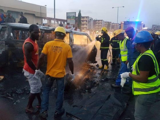 1 Photos: Five persons including a child burnt to death as commercial bus goes up in flames in Lagos