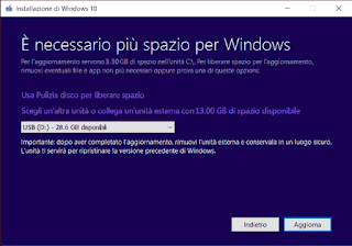 Spazio insufficiente aggiornamento Windows 10