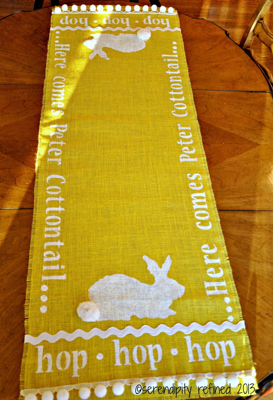 Serendipity Refined Blog Stenciled Burlap Bunny Table Runner {No Sew}