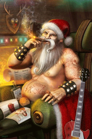 Böser tätowierter Weihnachtsmann mit Zigarre lustiges gif Bild
