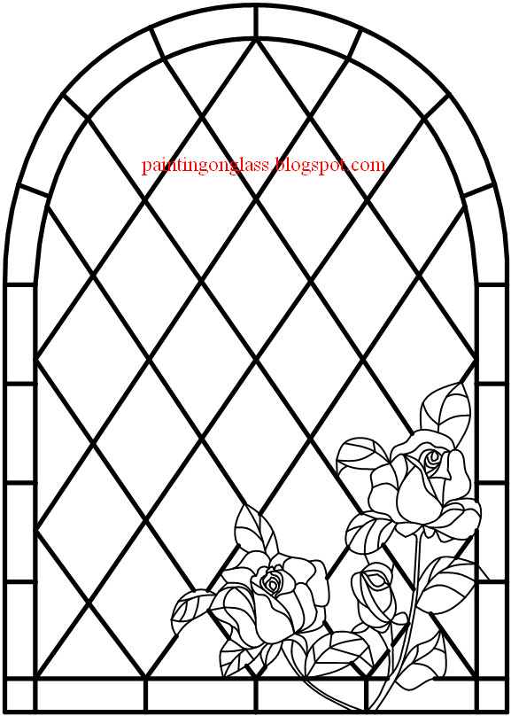 Stained Glass Entrey Door with Roses Pattern painting on glass
