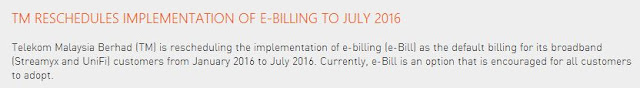 TM E- Billing Di Tangguhkan Sehingga Julai 2016