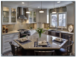 kitchen corner island cabinet under glass shaped sink seating window stove cabinets molding overhang doors granite shapes spaces open crown