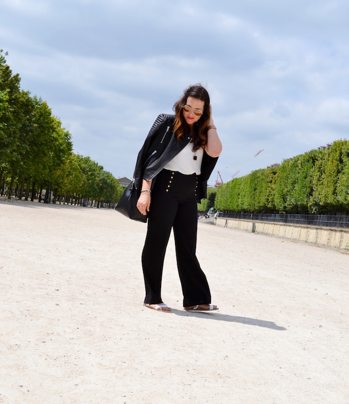 Vancouver fashion blogger Covet and Acquire in Paris Jardin des Tuileries H&M Icons leather jacket.