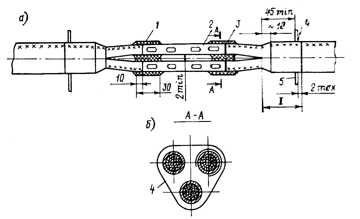 Схема соединения кабеля. Гильза для кабеля чертеж. Гильза для соединения жил кабеля ТПП. Соединительные гильзы на муфты кабелей чертеж. Соединители кабельные СКР чертёж.