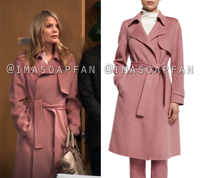Nina Reeves, Michelle Stafford, Pink Wool Blend Wrap Trench Coat, General Hospital, GH