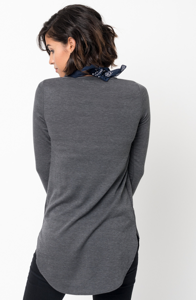 Shop for Charcoal Crew Neck Terry Long Sleeved Tunic New Colors $42 on caralase.com