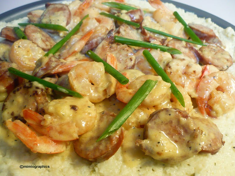Kitchen Epiphany Shrimp and Andouille Sausage With Asiago Grits