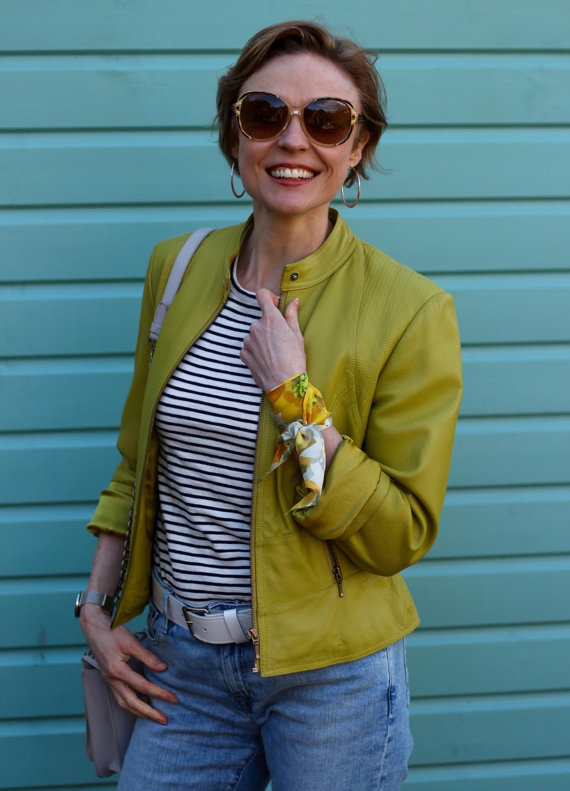 Light wash denim, lime green and white | Spring outfit | Fake Fabulous