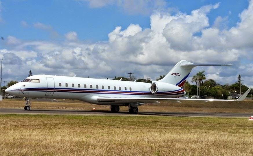 Central Queensland Plane Spotting Bombardier Global Express Bizjet N365CJ arrives back at