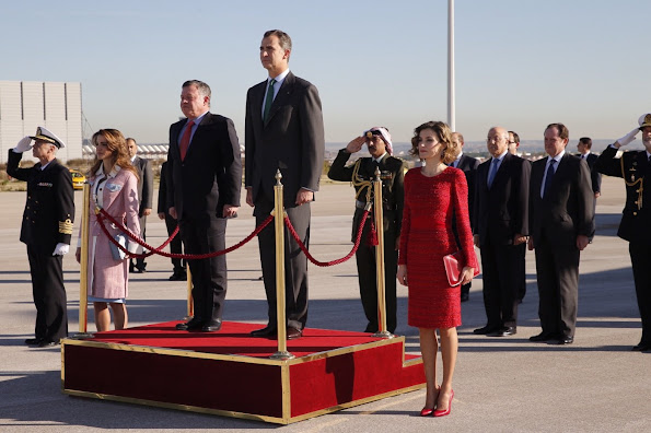 King Felipe and Queen Letizia of Spain Receive King Abdullah and Queen Rania of Jordan at Barajas Airport
