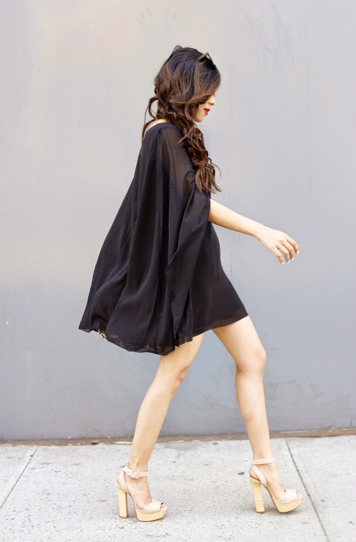 Chicwish cape dress, street style, fashion blog, schutz sandals, chanel bag, how to wear cape dress