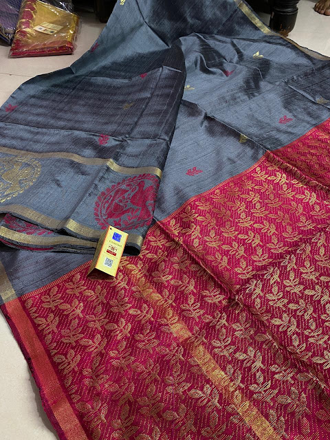 Tusser silk sarees with peacock border