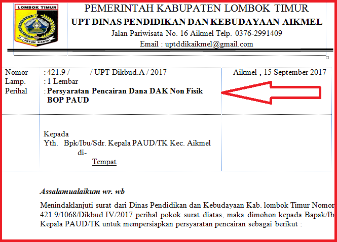 Sd Negeri 4 Aikmel Contoh Persyaratan Pencairan Dana Dak Non