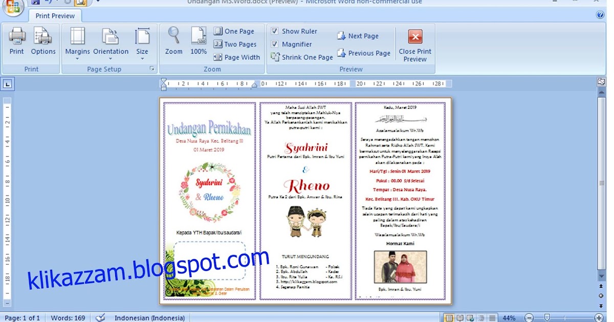 Contoh Undangan Pernikahan Dengan Microsoft Word - KLIK AZZAM