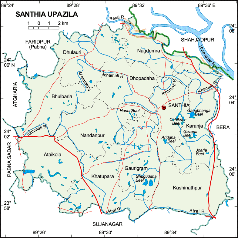 Santhia Upazila Map Pabna District Bangladesh