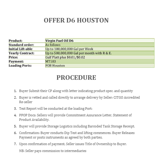 Refinery DirectTitle HolderFuelJP54D6HoustonRotterdam FuelD6