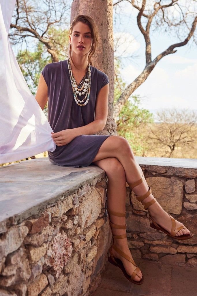 Summer look Roman sandals, loose dress and statement necklace