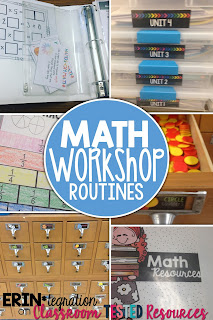 Math Workshop Routines that really work!  The routines and organizational systems that help minimize transition time and maximize learning.  Lots of tips and ideas to adapt to any classroom math workshop.